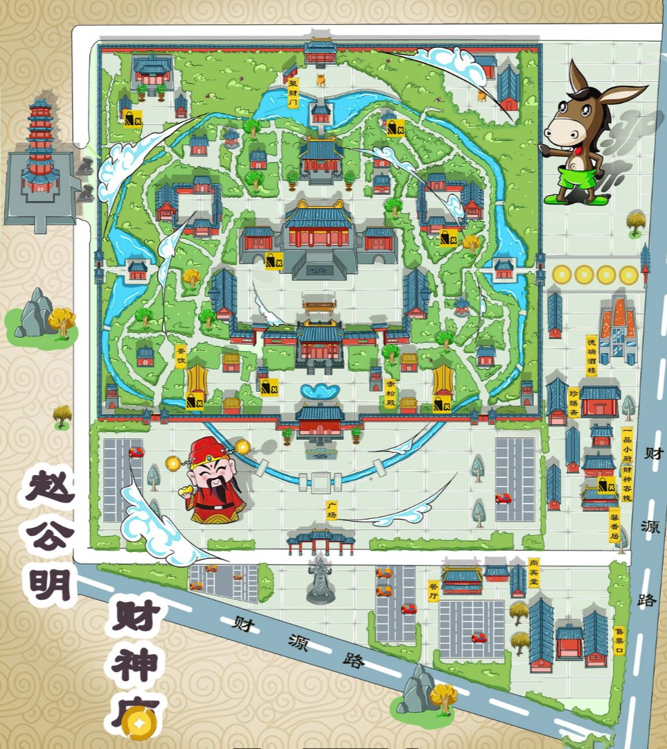雨湖寺庙类手绘地图